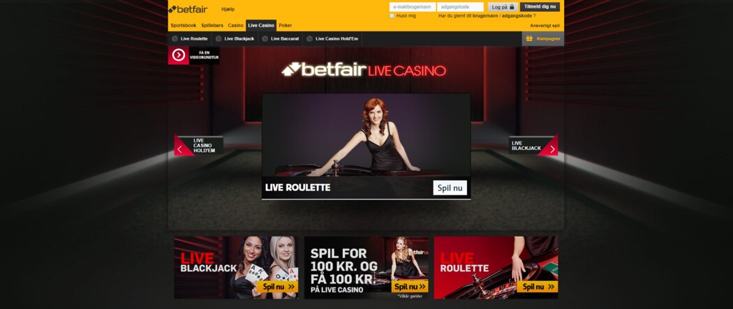 Skærmbillede fra live casinoet hos Betfair Casino