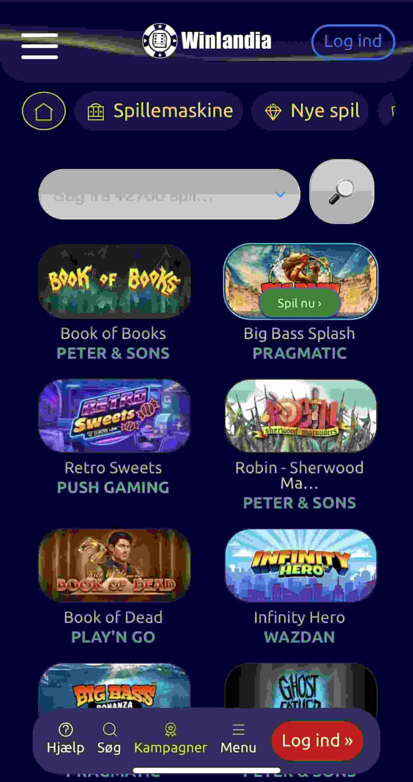 Bedste Casino Online billede af Winlandia onlinecasino vist på en mobiltelefon