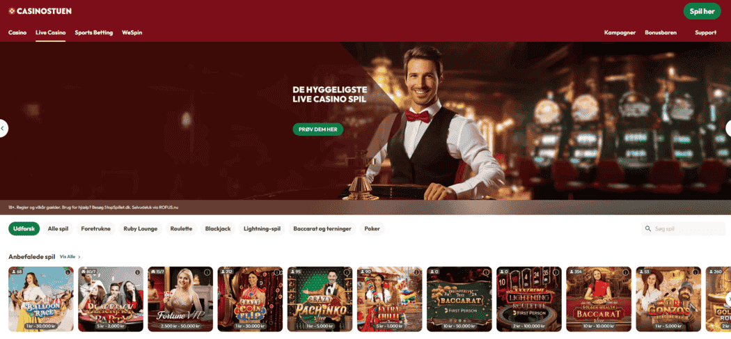 Skærmbillede af Casinostuen casino med live casino