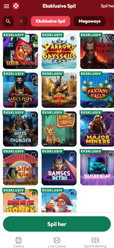 Skærmbillede fra Casinostuen casino med eksklusive spil 2025
