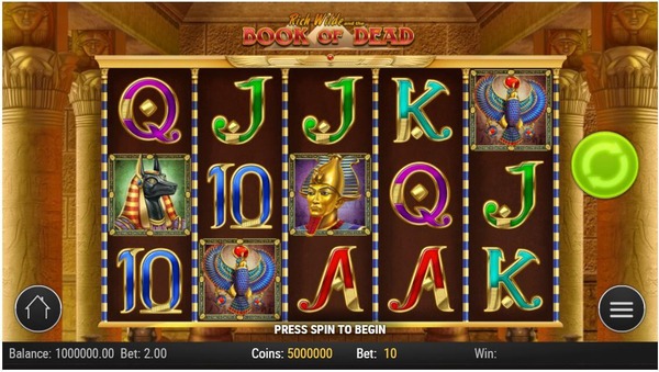 Skærmbillede fra gameplay i Playngo Book of Dead, et casinospil online