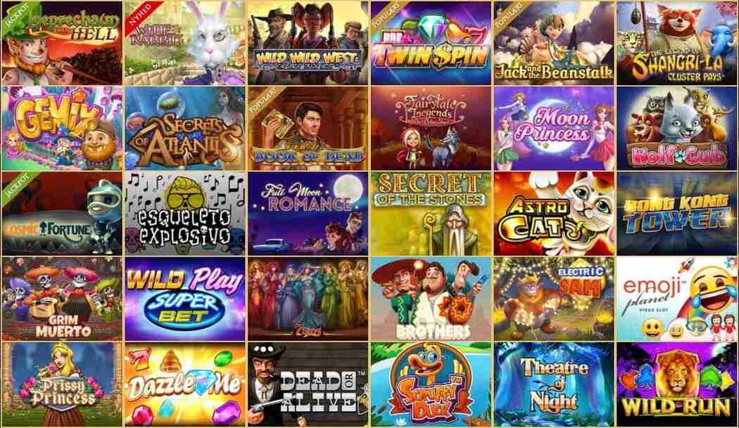 Screenshot fra Royal Casino med spilleautomater i spiludvalget