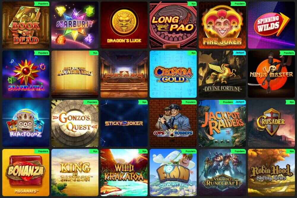Oversigt over spillemaskiner hos Swift Casino Danmark, screenshot fra casinoets hjemmeside