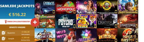 Forsiden hos VegasWinner viser hele spiludvalget