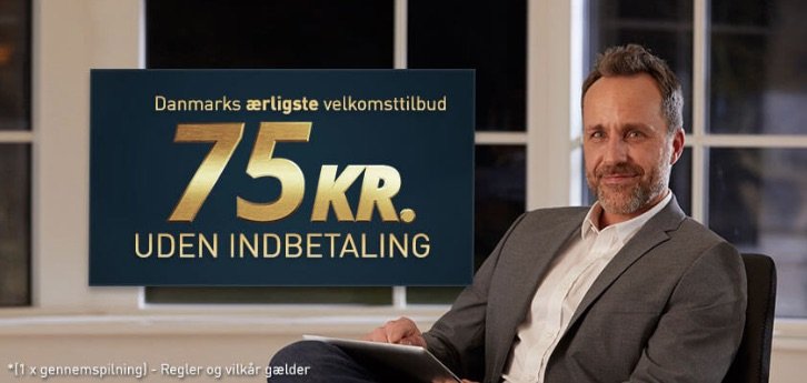 Mand ved stol foran et tilbud om Spillehallen-bonus