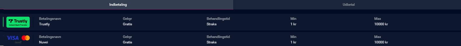 Indbetaling på Vbet casino